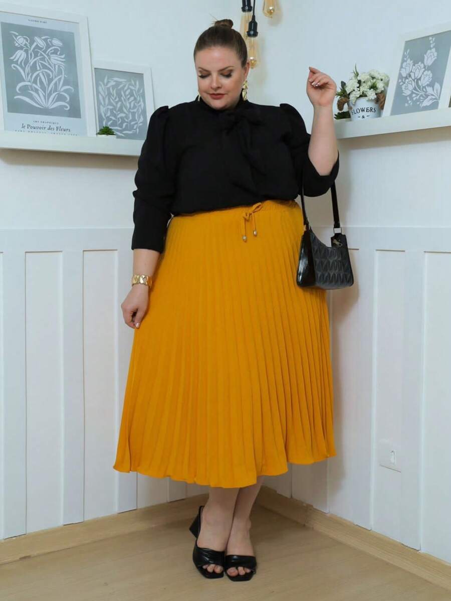 Plus Size Skirts - 芥末黃 - 查看 1