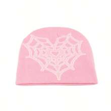 Fashion Cap Streetwear Punk Winter Knitted Hats For Women Spider Web Embroidery Pink Beanies - Pink - View 3