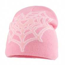 Fashion Cap Streetwear Punk Winter Knitted Hats For Women Spider Web Embroidery Pink Beanies - Pink - View 2