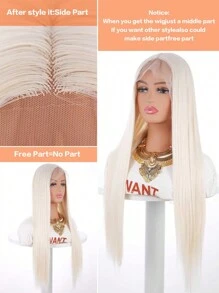 Pelucas De Fibra Sintética Suave, De 28 Pulgadas De Largo Y Con Aspecto Natural, Con Encaje Profundo Para Cabello De Bebé, Sin Pegamento, Para Mujeres Con Cabello Sedoso Y Liso - Blanco - Ver 6