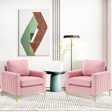 Velvet Accent Chairs Set Of 2, Mid Century Modern Single Sofa Chair, Tufted Upholstered Armchair, Reading Lounge Club Chair For Living Room, Bedroom, Comfy Accent Sofa Chairs - 粉色 - 查看 1