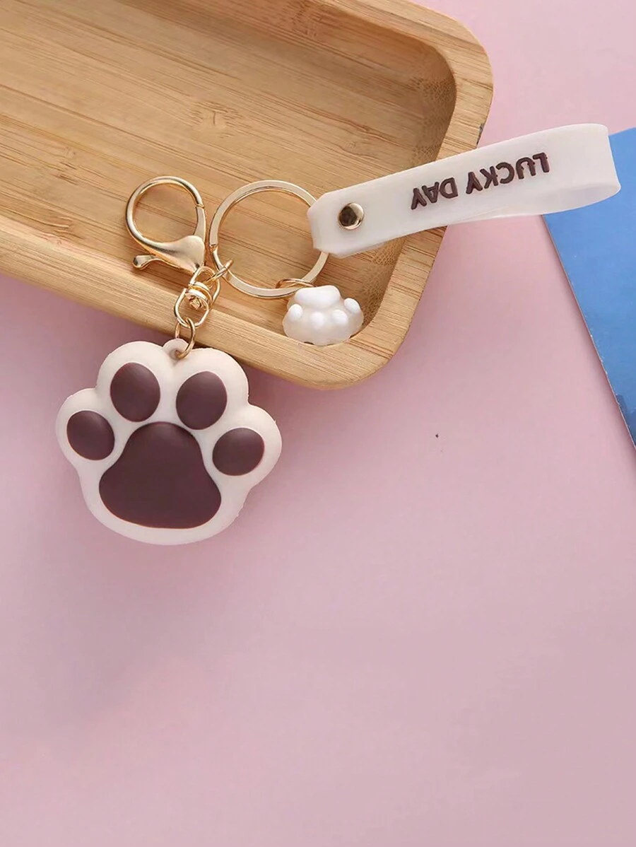 1 件裝女士白色創意可愛貓爪形 Pvc 鑰匙圈卡通人物別緻日常使用 - 白色 - 查看 1