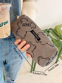 1入組可愛的熊造型化妝品收納包,銷售中空麻袋夾高手,旅行化妝品唇膏錢包化妝包女性化妝包錢包筆袋 - 灰色 - 查看 3