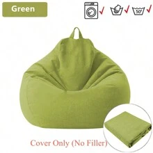 大型水滴型亞麻懶人沙發Pouf套，豆袋套沙發信封椅子Puff豆袋墊梳化地板角座家具純色仿豆袋套家居家具配件（不含充填物） - 綠色 - 查看 5