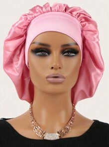 1pc Large Size Satin Bonnet Silk Bonnet Hair Bonnet for Sleeping - Dusty Pink - View 1