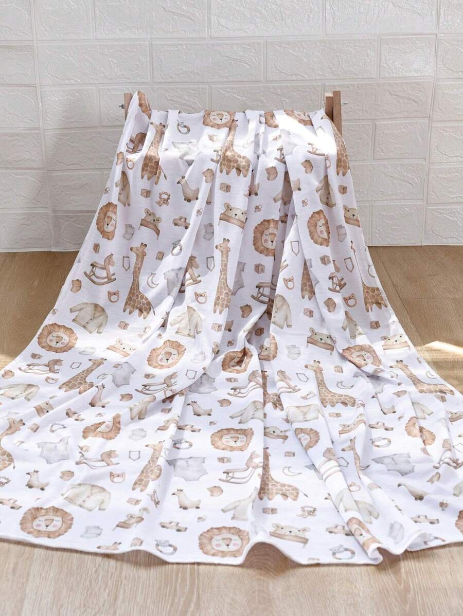 1件兔子花卉图案轻便婴儿襁褓毯 100*100cm - 彩色 - 查看 1