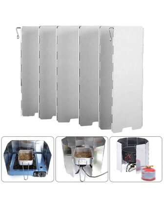 10pcs Outdoor Camping Stove Windshield, Lightweight Foldable Aluminum Alloy Windscreen With Pegs And Storage Bag, Kitchen Stuff