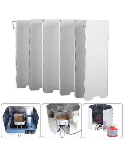 10pcs Outdoor Camping Stove Windshield, Lightweight Foldable Aluminum Alloy Windscreen With Pegs And Storage Bag, Kitchen Stuff