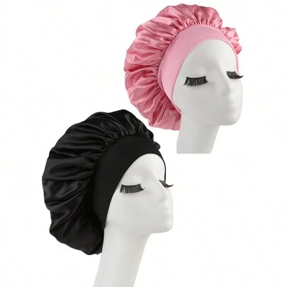 2 piezas Gorro de seda para dormir, Gorro de satén para el cabello, Gorro de seda elástico suave para dormir, Cubierta de cabello de seda para cabello rizado