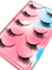 5 對自然蓬鬆細長假睫毛,10 毫米,適合日常貓眼效果 - 黑色 - 查看 5