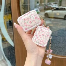 Fashionable Floral Pattern Wave Edge With Pendant Apple Earphone Case Compatible With IPhone 1/2/Pro/3/Pro (2nd Generation) Without Earphones