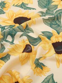 1入組90cm向日葵印花女士加厚人字紋圍巾,時尚田園風格圍巾,多功能頸部包裹 - 彩色 - 查看 2