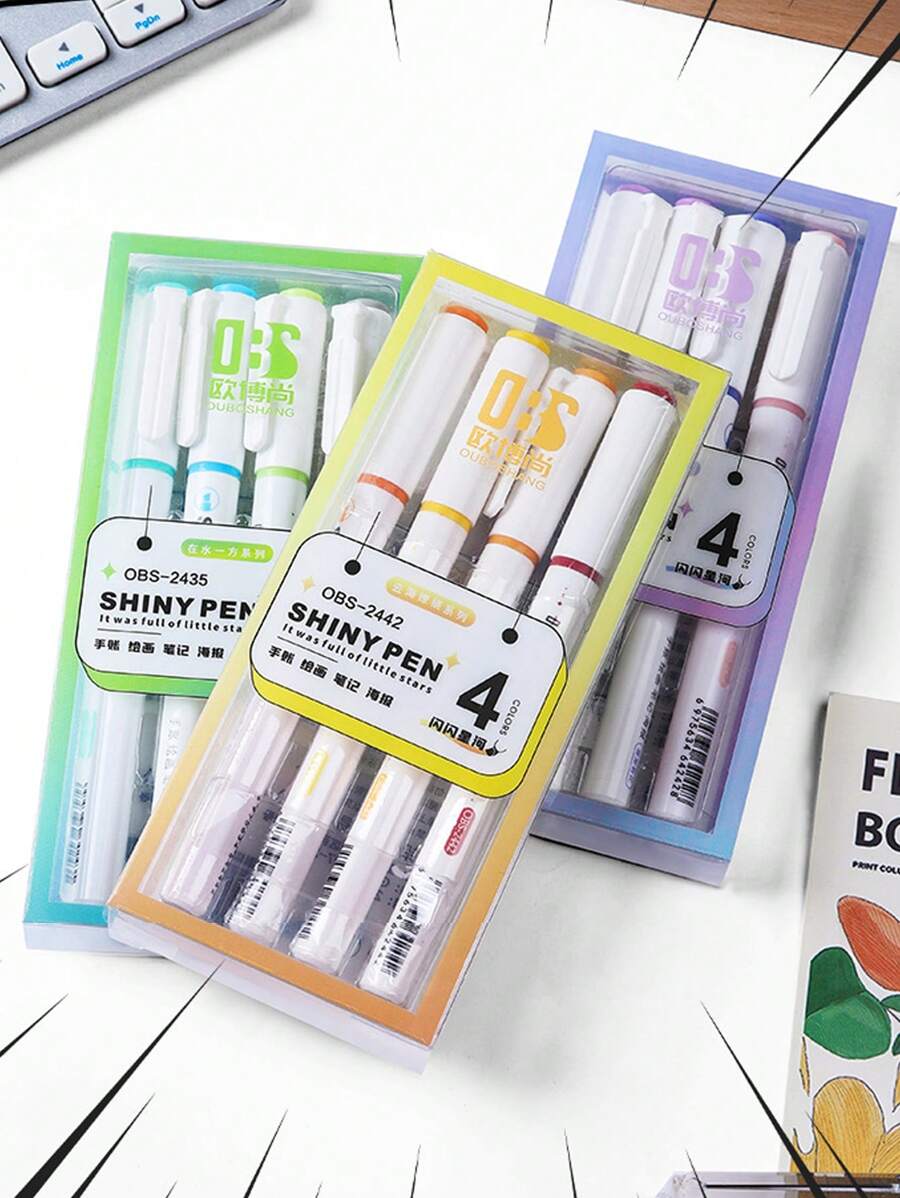 4 支珊瑚橙閃光熒光筆,帶禮品盒 - 非常適合課堂,彩色記號筆 - 珊瑚橙 - 查看 1