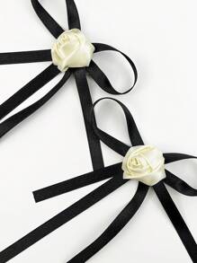 2件套女士玫瑰花蝴蝶结发夹，适合各种场合，可爱女巫情人节礼物，发饰，发夹，发爪夹，发卡，学生用品，优雅，学院风，女士冬季装扮，蝴蝶结 - 黑與白 - 查看 4