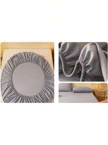 1 Pieza Sábana Bajera / De Cajón Ajustable Algodón Transpirable Color Liso - Gris - Ver 5