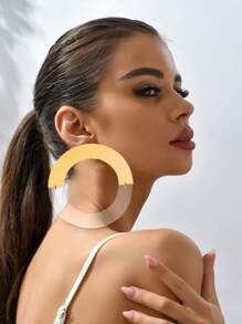 1pair Fashionable, Classic & Creative Exaggerated Big Golden Earrings - Multicolor - View 1