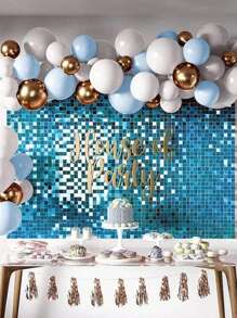 3pcs Blue Square Plastic Rain Curtain Background Cloth, Birthday Party Decor Wedding Holiday Party Decoration Decor 2025 New Year Decoration Home Party Room Wall Background Decoration Supplies Tinsel Curtain, Party Favor, Babe Shower Decor