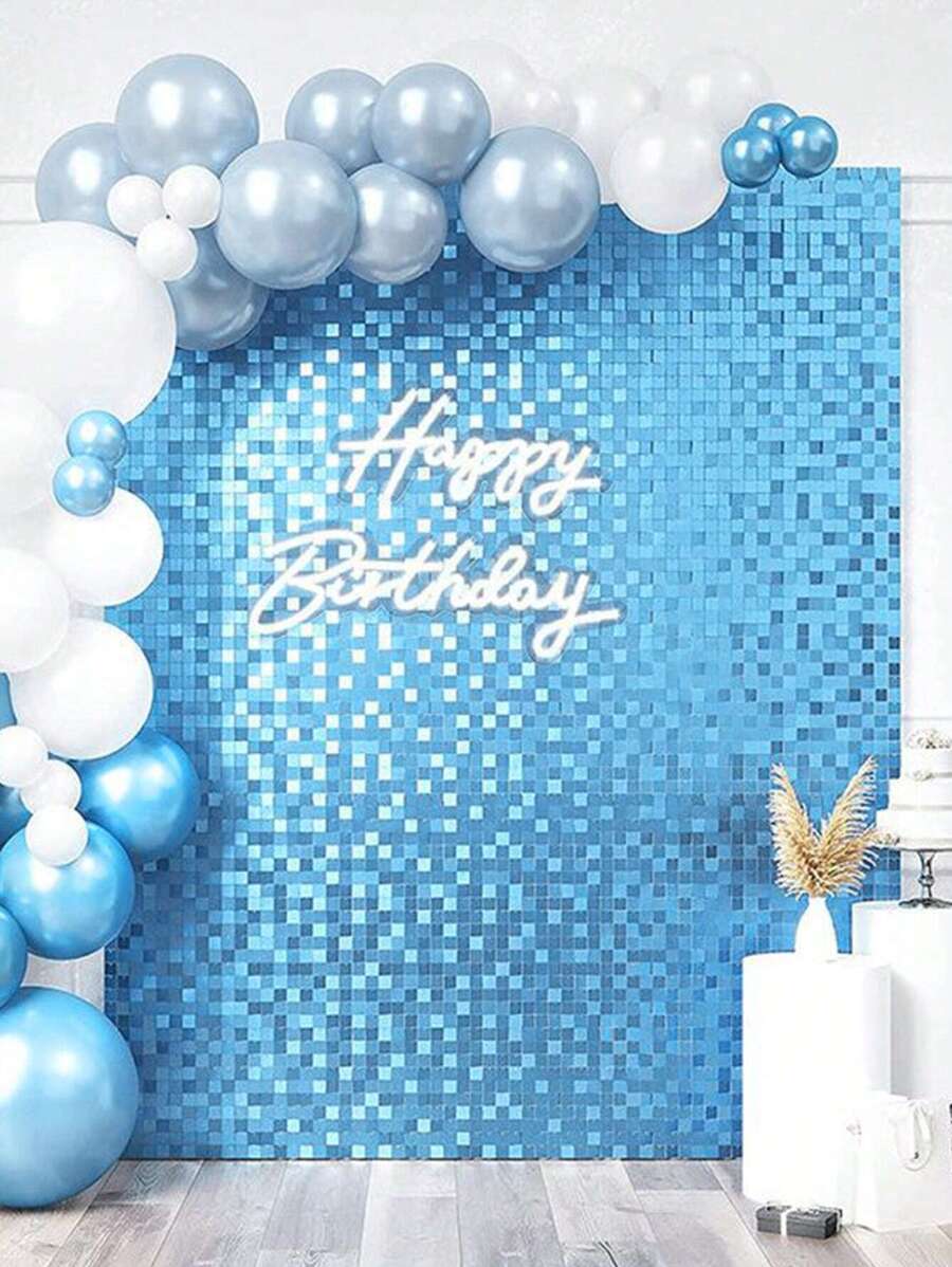 3pcs Blue Square Plastic Rain Curtain Background Cloth, Birthday Party Decor Wedding Holiday Party Decoration Decor 2025 New Year Decoration Home Party Room Wall Background Decoration Supplies Tinsel Curtain, Party Favor, Babe Shower Decor