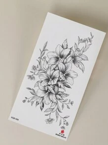 2pcs Black Flower & Orchid Pattern Temporary Tattoo Stickers, Large Size For Arm/Chest/Abdomen/Back - Black - View 6