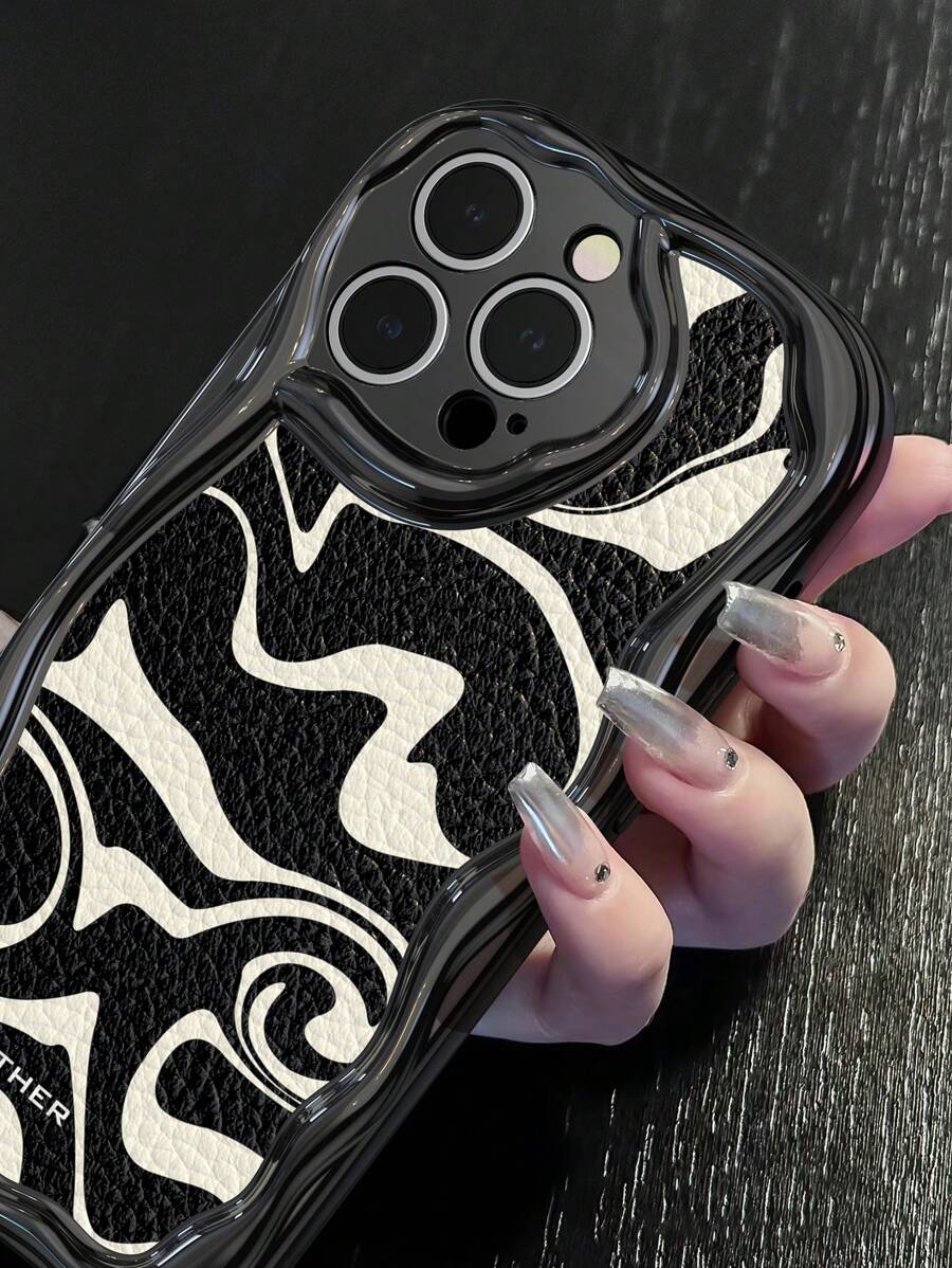 1pc Black 3D Wavy Iphone Cases Compatible With Iphone 15 Pro Max, Shock