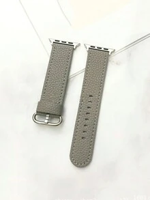 Gray Dotted Leather Texture Pu Watch Strap With Classic Buckle, Compatible With Apple Watch (watch & Case Not Included) - Grey - View 3