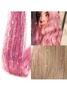 時尚派對聖誕新年女性禮物髮絲漩旋12入套裝,夾式20英寸多彩閃粉髮絲裝飾,節日禮物閃亮髮絲扮靚派對髮飾(20英寸12入,多彩) - 粉色 - 查看 5
