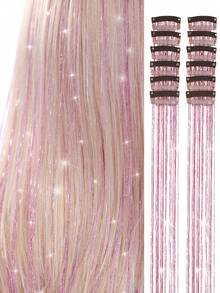 時尚派對聖誕新年女性禮物髮絲漩旋12入套裝,夾式20英寸多彩閃粉髮絲裝飾,節日禮物閃亮髮絲扮靚派對髮飾(20英寸12入,多彩) - 粉色 - 查看 4