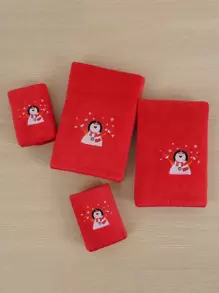 1条毛绒雪人图案刺绣纯色珊瑚绒浴巾/手巾，圣诞节家居浴室装饰，返校季美容院家用浴室淋浴毛巾，适用于美容院、酒店、运动、家居必需品、毛巾、护肤浴巾 - 紅色 - 查看 2