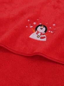 1条毛绒雪人图案刺绣纯色珊瑚绒浴巾/手巾，圣诞节家居浴室装饰，返校季美容院家用浴室淋浴毛巾，适用于美容院、酒店、运动、家居必需品、毛巾、护肤浴巾 - 紅色 - 查看 7