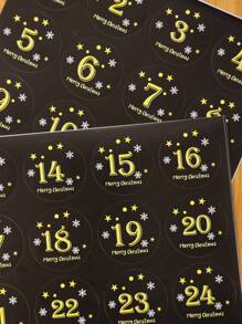 4入组/套聖誕倒數貼紙,聖誕節快樂數字和星星圓形貼紙,紙密封貼紙,可寫烘烤包裝貼紙適用於餅乾和蛋糕盒子 - 黑色 - 查看 5