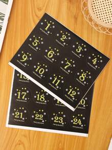 4入组/套聖誕倒數貼紙,聖誕節快樂數字和星星圓形貼紙,紙密封貼紙,可寫烘烤包裝貼紙適用於餅乾和蛋糕盒子 - 黑色 - 查看 3