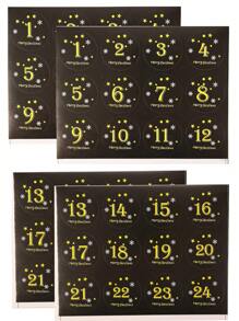4入组/套聖誕倒數貼紙,聖誕節快樂數字和星星圓形貼紙,紙密封貼紙,可寫烘烤包裝貼紙適用於餅乾和蛋糕盒子 - 黑色 - 查看 1