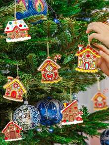 6入組pvc矽膠聖誕薑餅屋套裝,聖誕樹裝飾,2.76*2.65英寸聖誕禮品裝飾掛件,適用於聖誕樹禮品裝飾,假日裝飾,聖誕薑餅屋聖誕樹裝飾 - 彩色 - 查看 3