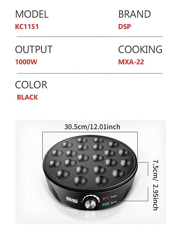 DSP Cake Pop Maker 22 Hole Takoyaki Maker 1000W High Power Automatic Temperature Control Non