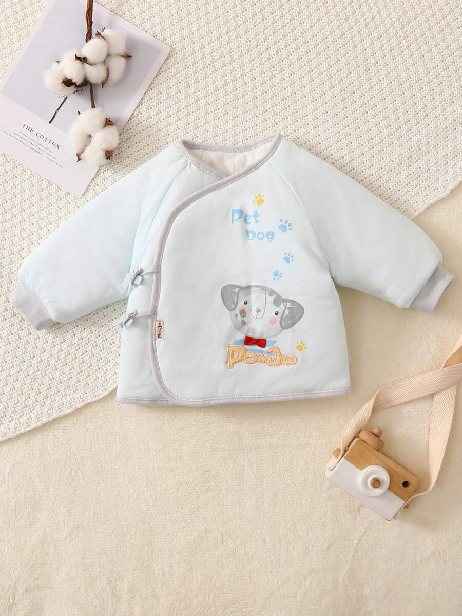 嬰兒男孩厚濃烈香調側繫帶上衣適用於秋冬 - 藍色 - 查看 1