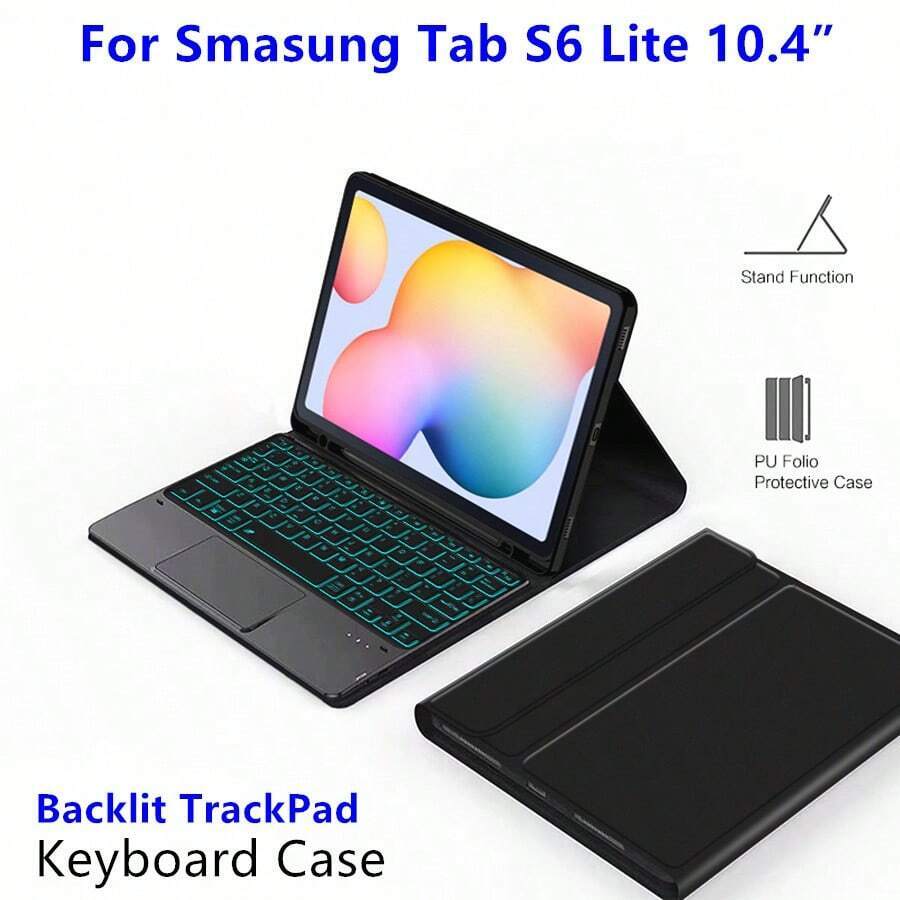 Backlit TrackPad Keyboard Case Compatible With Galaxy Tab S6 Lite 10.4 Inch P610 P613 P615 P618 P619 A8 10.5 Inch X200 X205 Tab S7/S8/A9+ 11'' T870 T875 X700 X706 X210 X216 X218 Tablet Magnetic Separation Smart TouchPad Backlight Keyboards Cover Spanish English Arabic - Black-English layout - View 1