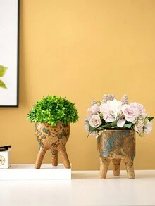 1入組陶瓷花盆,現代極簡風格,寬口帶粒狀紋理,適用於家居、辦公室、桌面和客廳裝飾