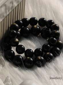 黑碧璽手工製作寶石寶貴寶石8mm圓珠彈力手環中性 - 黑色 - 查看 5
