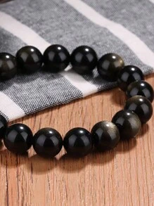 黑碧璽手工製作寶石寶貴寶石8mm圓珠彈力手環中性 - 黑色 - 查看 6