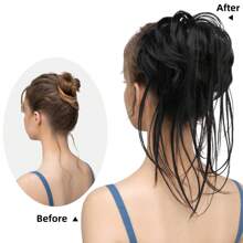 Messy Bun Hair Piece Curly Hair Bun Extensions with Straight Tails Hair Scrunchies Ponytail Hairpieces for Women
