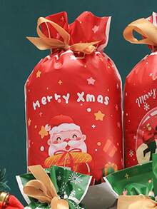 10pcs Christmas Gift Bags, Santa Claus Pattern, Red Color - Multicolor - View 4
