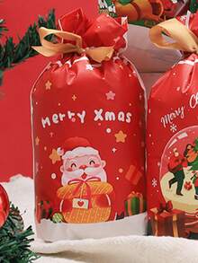 10pcs Christmas Gift Bags, Santa Claus Pattern, Red Color - Multicolor - View 3