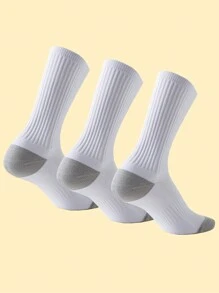 3 双/套 男士厚垫户外运动吸湿排汗透气篮球袜，适合健身房 - 白色 - 查看 2