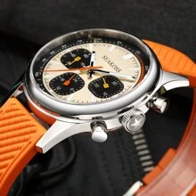 SEAKOSS 40mm 海鸥 1963 计时机械表男士 ST1903 硅胶飞行员时钟超级夜光蓝宝石腕表 - 橘色 - 查看 4