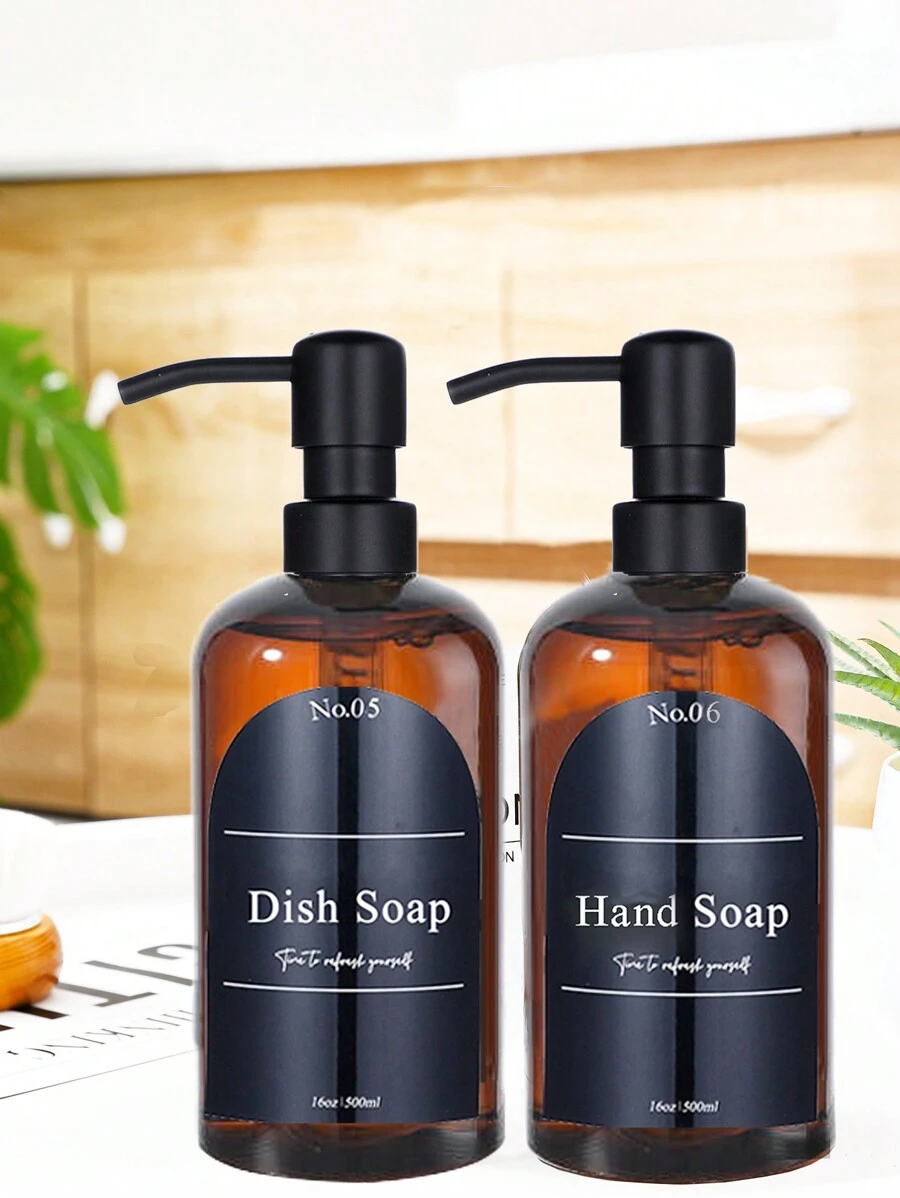 2入組/套500ml寵物乳液分配器,現代字母圖案乳液瓶 - 棕色 - 查看 1