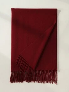 1pc Women's Burgundy Fringed Faux Cashmere Warm Scarf Shawl, Plus Size And Suitable For Daily Wear - Burgundy - View 2