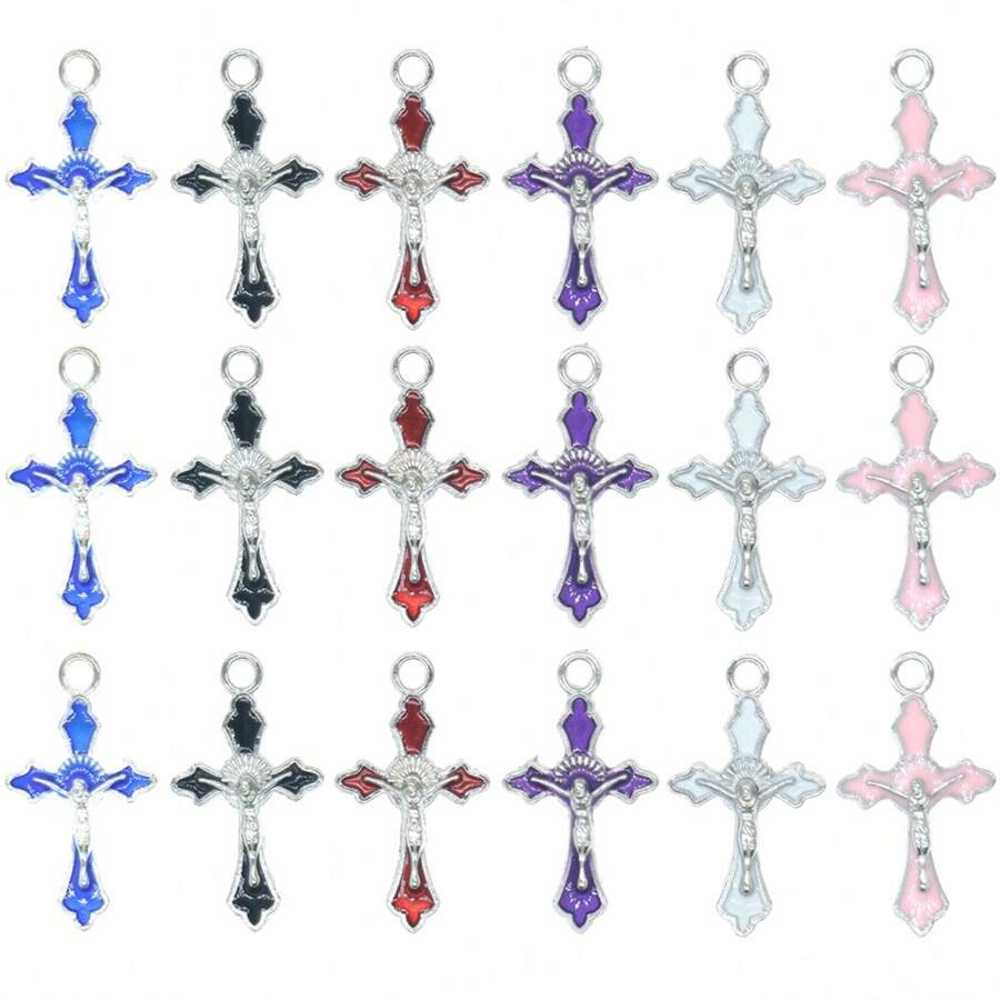 30pcs/pack Mixed Style Zinc Alloy Oil Drip Cross Pendant, Jesus Pendant, Jewelry Making Component For Necklace And Bracelet - Multicolor - View 1