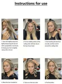 加长免加热卷发棒，适用于打造小巧浓密的波浪卷发，自然蓬松卷发造型，返校季、旅行度假必备，女士美发配件，卷发棒，卷发梳，卷发器，卷发产品，卷发器，卷发卷发器，卷发工具，卷发器，卷发器，卷发器，无需加热即可打造卷发造型 - 黑色 - 查看 6