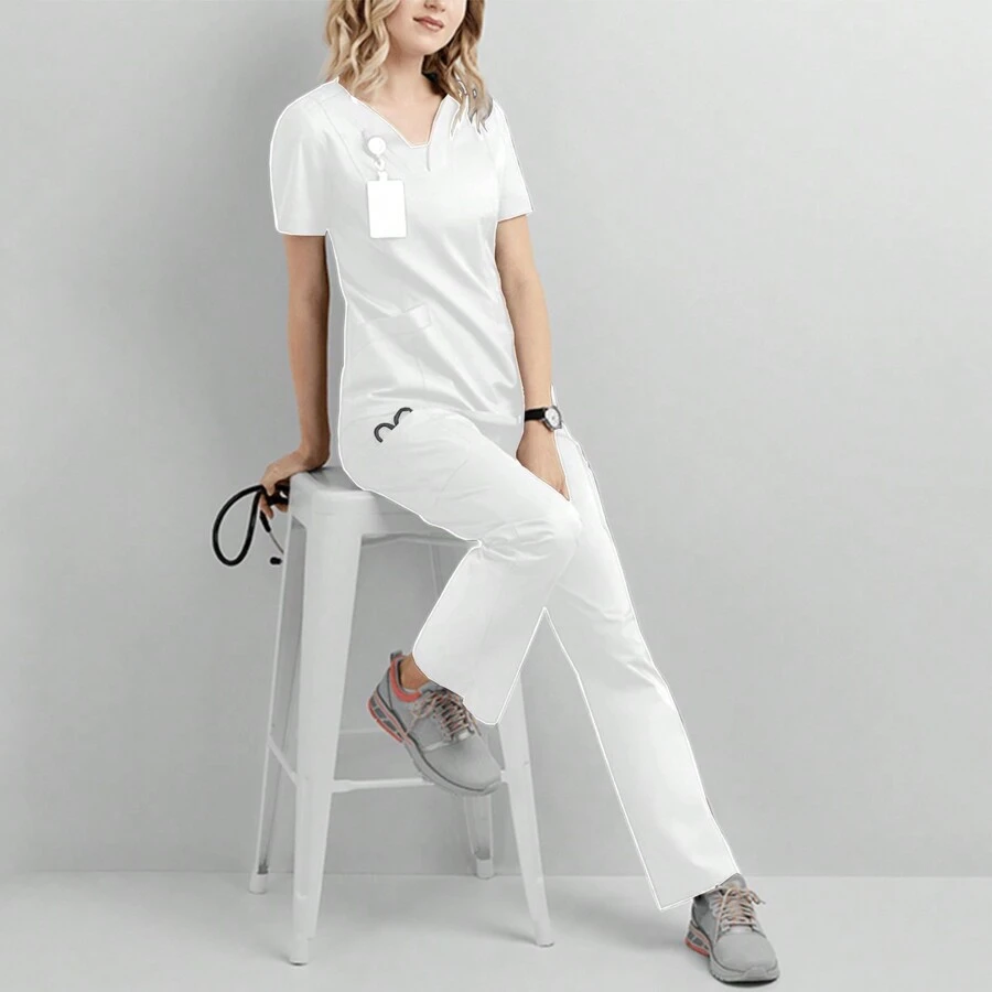 Uniforme Médico Conjunto Pijama Quirúrgico Scrubs Dama - Blanco - Ver 1