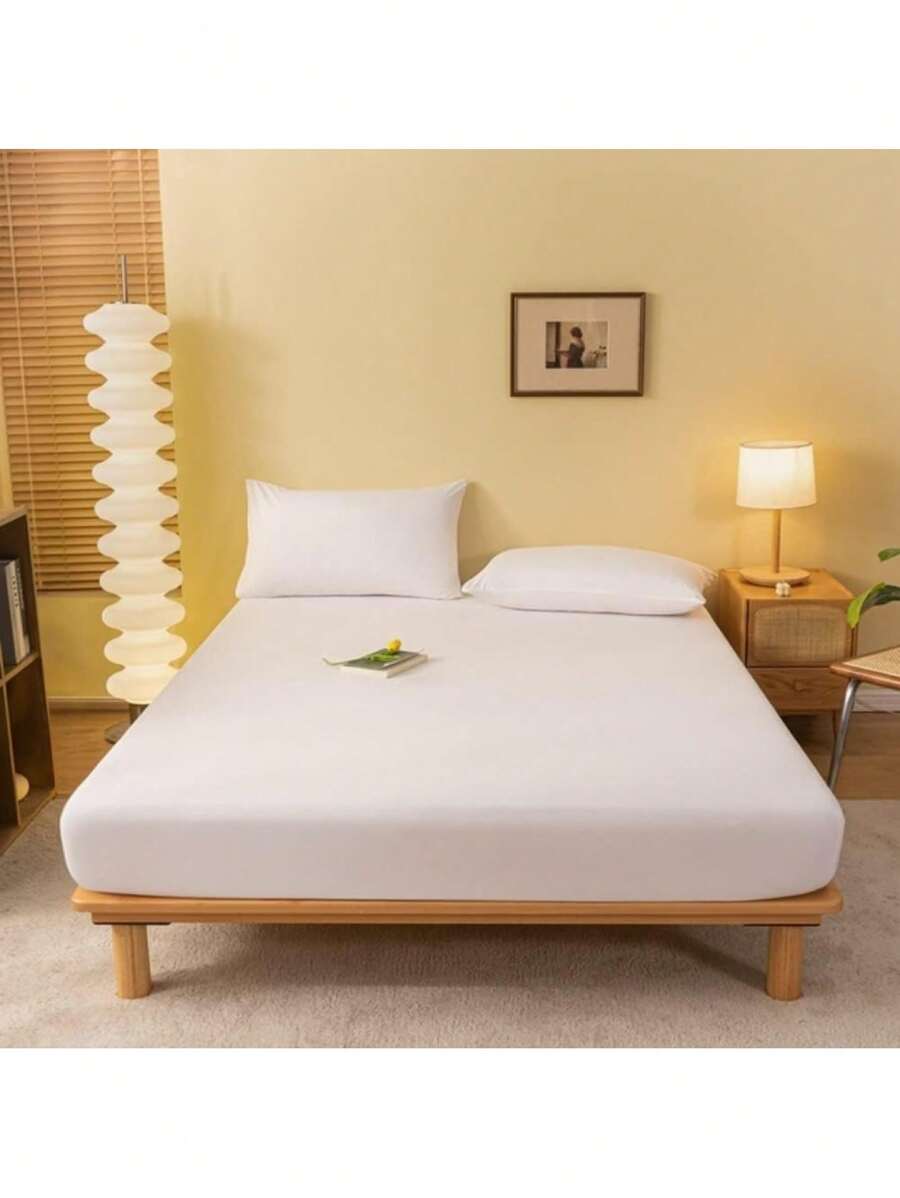 1 Piece Fitted/Drawer Sheet Cotton Breathable Solid Color - White - View 1